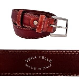 Vera Pelle Belt Men’s Saddle Brown Leather Made In Italy